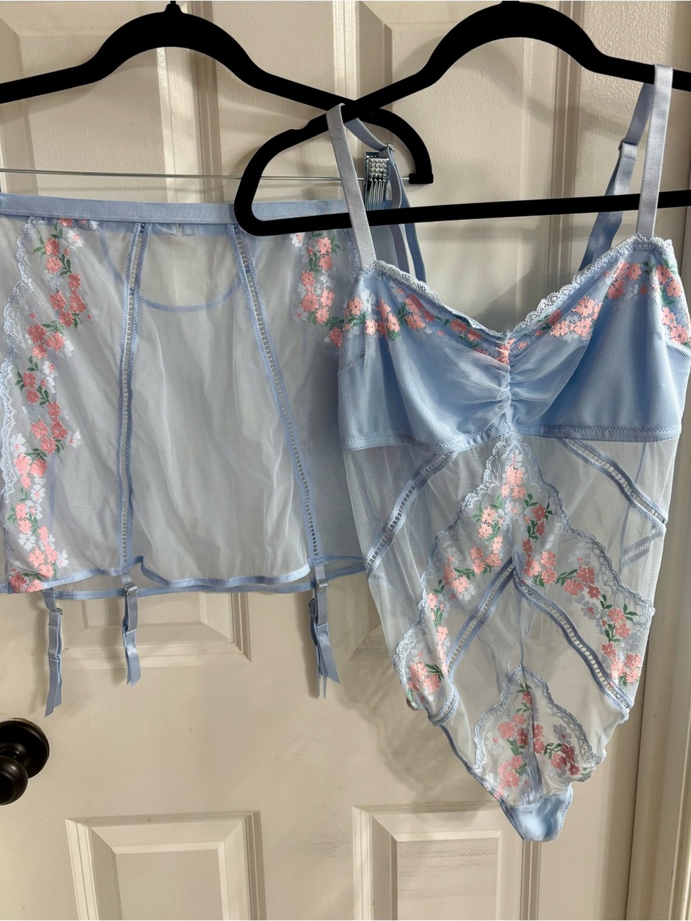 Auden Delicate Light Blue Floral Sheer Lace Chemise Set